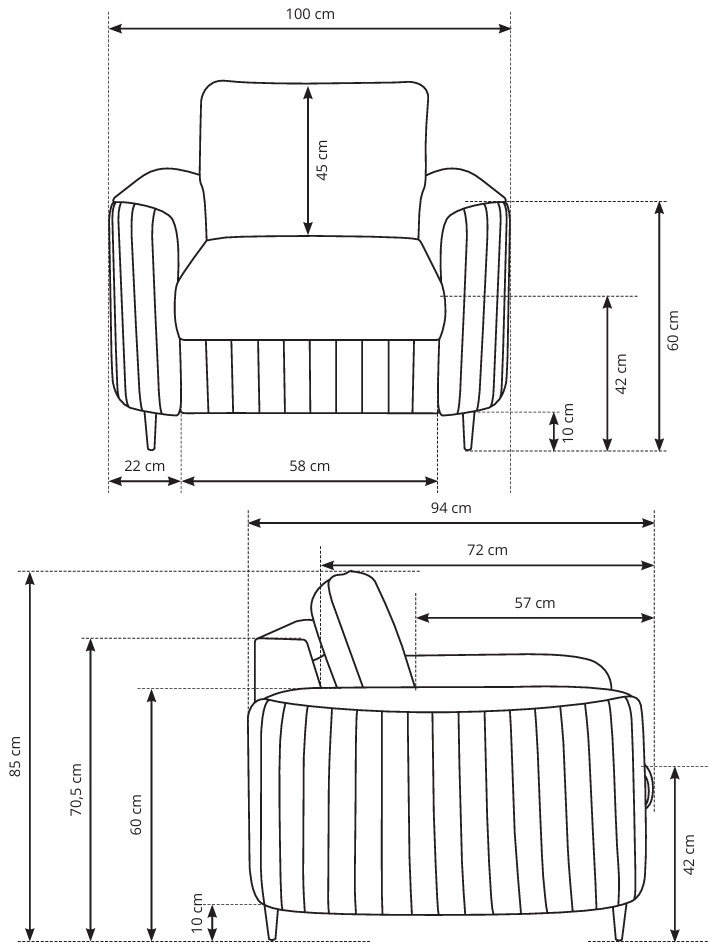 LOREN Fotel wypoczynkowy do salonu z pikowaniami na złotych nóżkach - zdjęcie produktu